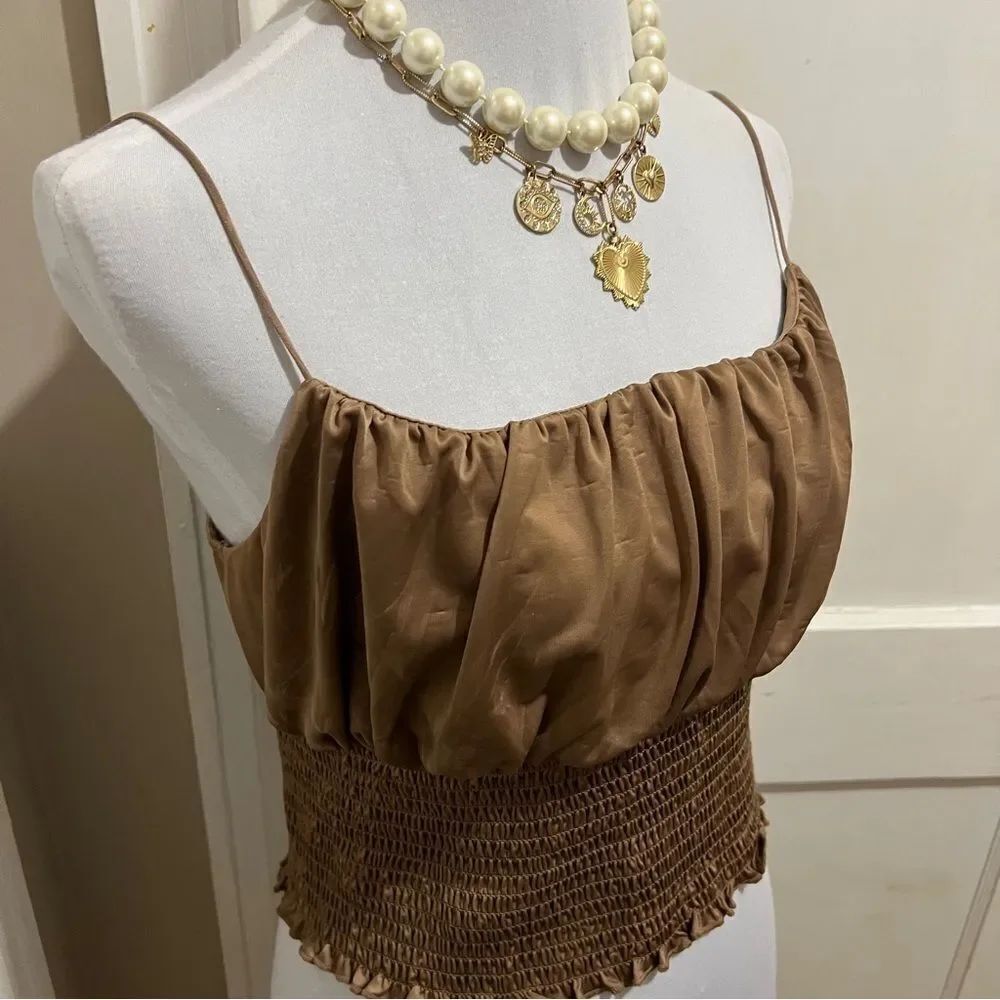 Derek Heart Satin Brown Crop top Women's Large